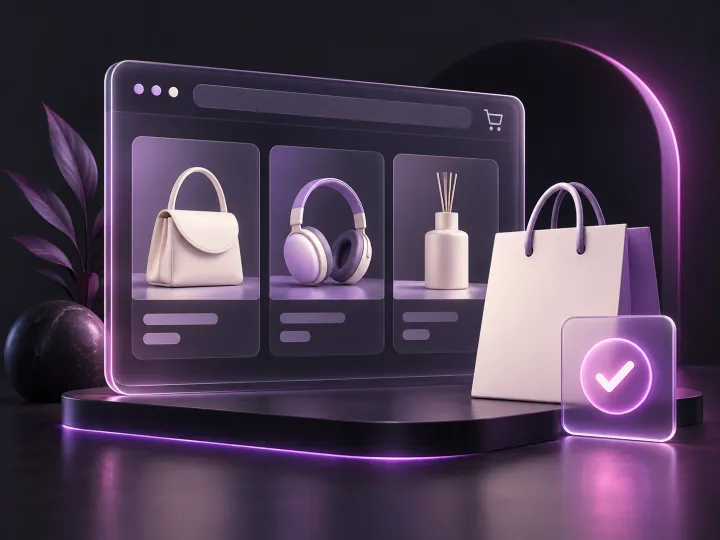 Three-dimensional online store with a product catalog, shopping bag and payment confirmation